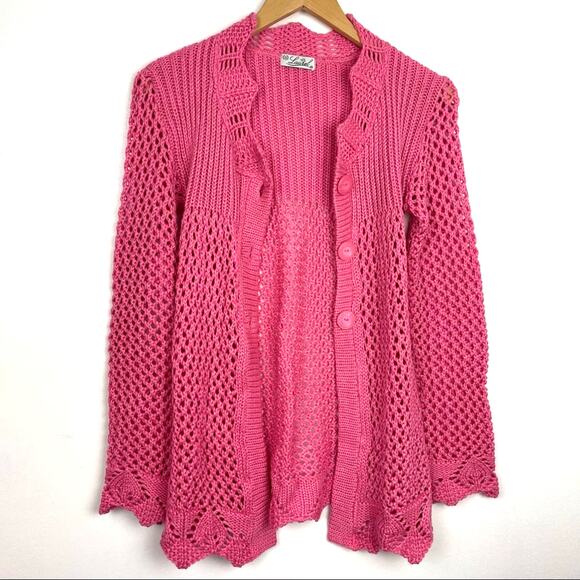 Pink Knit Cardigan Sweater Large Buttons Vintage Laurel - Picture 3 of 7